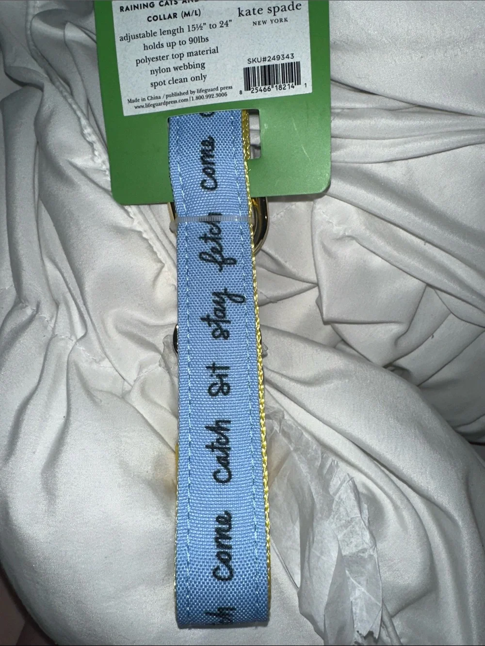 NWT Kate  spade Light Blue and Yellow Pet Collar with Gold Hardware m/l nice